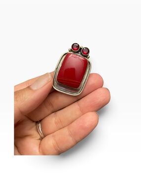 Sterling Silver Red Glass Statement Ring - Bold Red Cocktail Ring